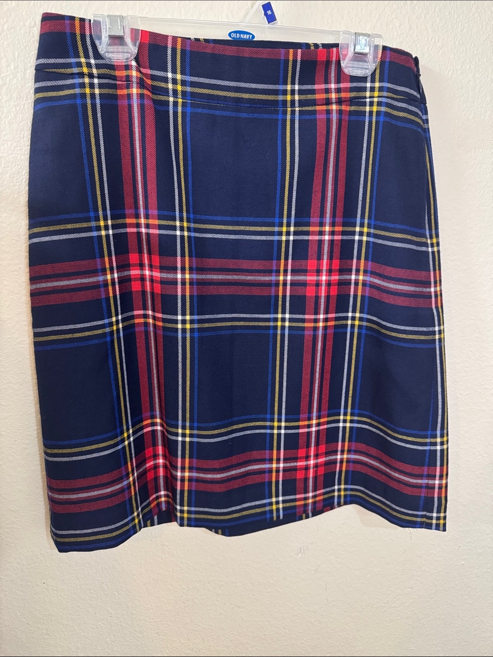 Talbots Navy Plaid Pencil Skirt with Red & Yellow Stripes